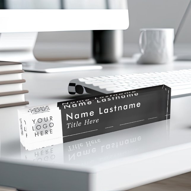 Custom Logo Modern Simple Black Trendy Minimalist Desk Name Plate (Creator Uploaded)