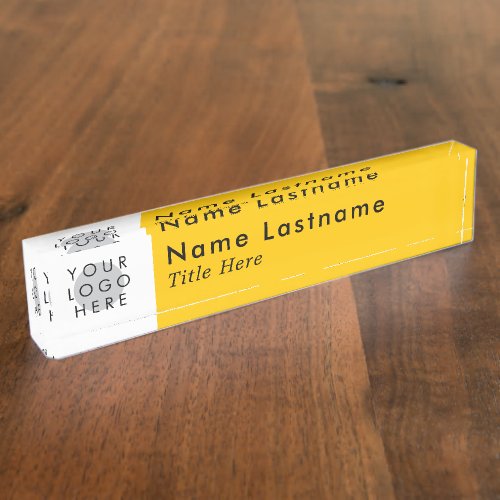 Custom Logo Modern Simple Yellow Trendy Minimalist Desk Name Plate