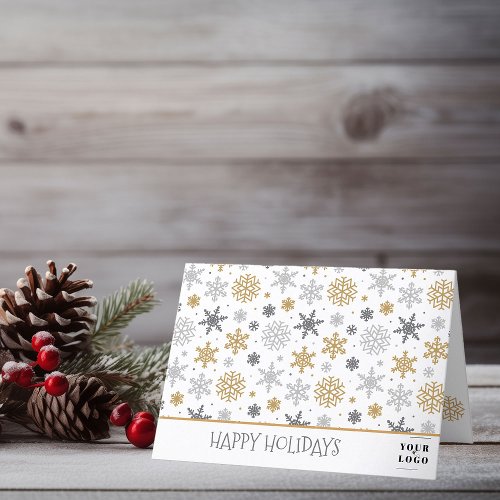 Custom Logo Modern Snowflake Doodle Art Folded Holiday Card