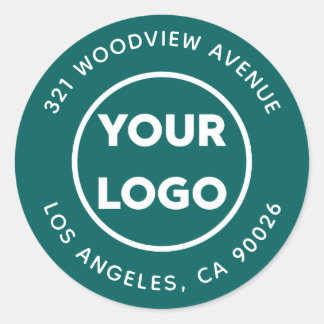 Custom Logo Modern Teal Business Return Address Classic Round Sticker