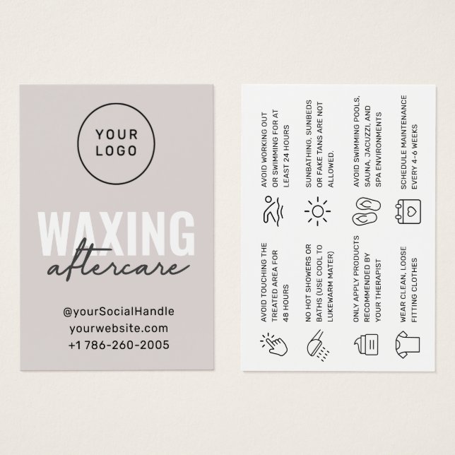 Custom Logo Modern Waxing Aftercare Card (Front & Back)