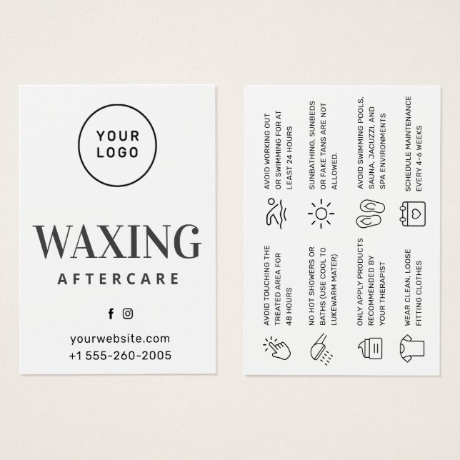 Custom Logo Modern Waxing Aftercare Card (Front & Back)