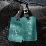 Custom Logo Monogram Emerald Green Brushed Metal Luggage Tag<br><div class="desc">Custom Logo Monogram Emerald Green Brushed Metal Luggage Tag. Personalize it with your details and your company logo.</div>