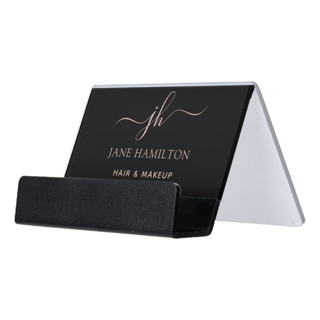 Custom Logo Monogram Script Name Desk Business Card Holder (Angled Front)