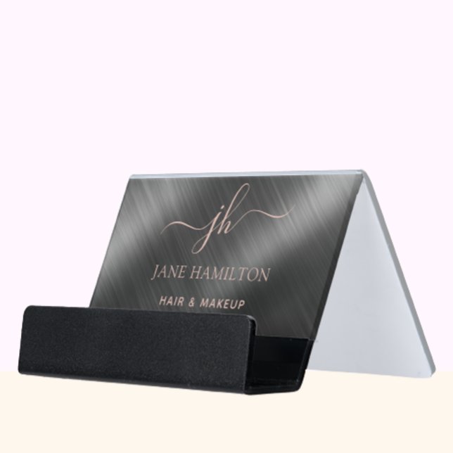 Custom Logo Monogram Script Name Desk Business Card Holder (Creator Uploaded)
