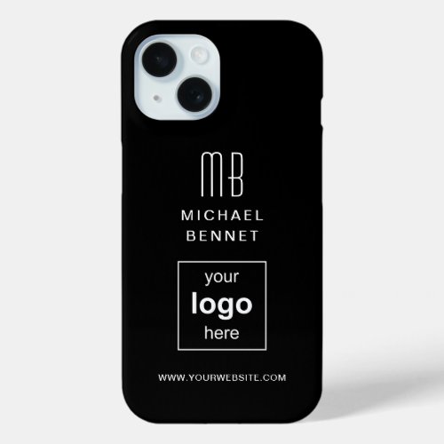 Custom Logo Monogrammed Black iPhone 15 Case