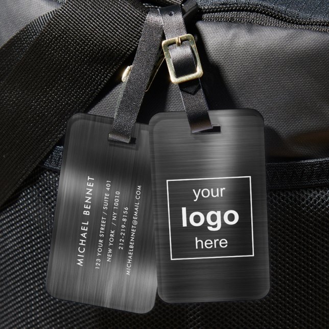 Custom Logo Monogrammed Black Luggage Tag (Custom Logo Monogrammed Black Luggage Tag)