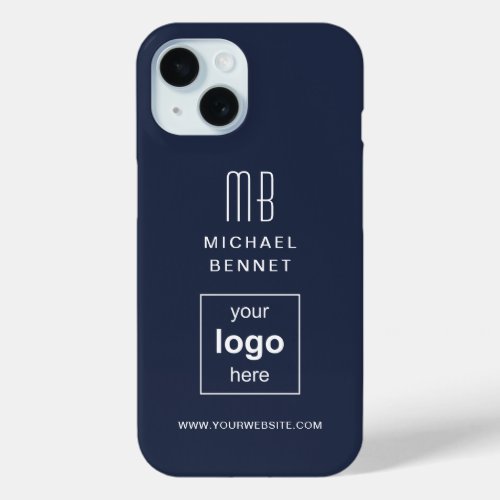 Custom Logo Monogrammed Blue iPhone 15 Case