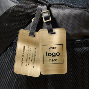 Custom Logo Monogrammed Gold Brushed Metal Luggage Tag