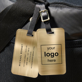 Custom Logo Monogrammed Gold Brushed Metal Luggage Tag