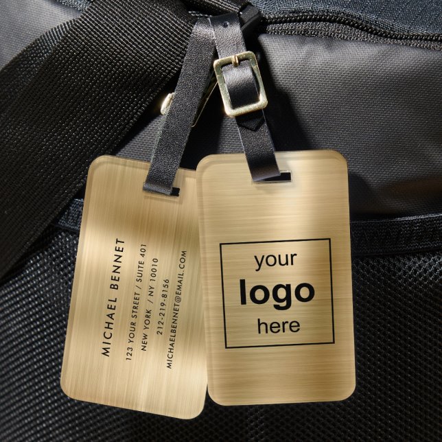 Custom Logo Monogrammed Gold Brushed Metal Luggage Tag (Custom Logo Monogrammed Gold Brushed Metal Luggage Tag)
