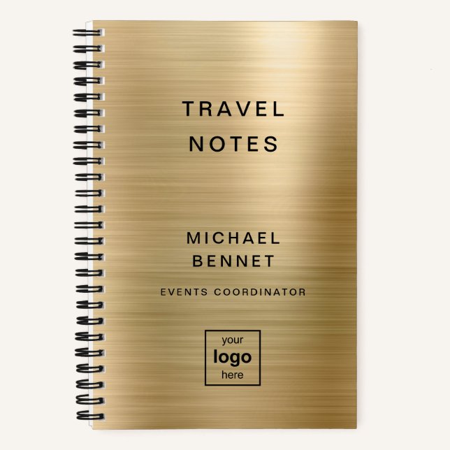 Custom Logo Monogrammed Gold Travel Notebook (Front)