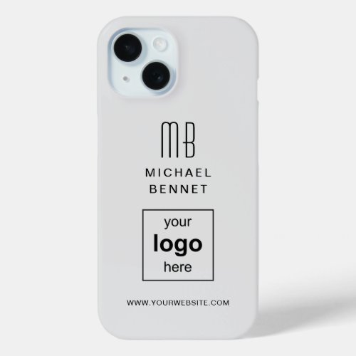 Custom Logo Monogrammed Gray iPhone 15 Case