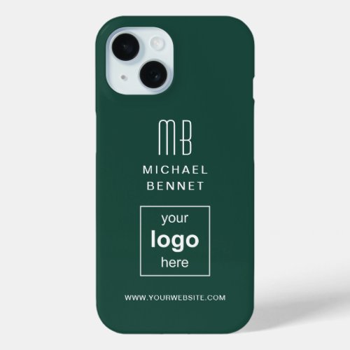 Custom Logo Monogrammed Green iPhone 15 Case