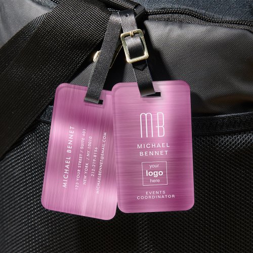Custom Logo Monogrammed Pink Brushed Metal Luggage Tag