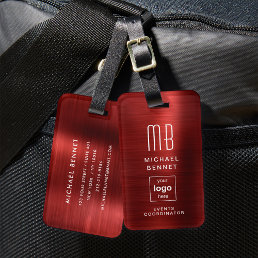 Custom Logo Monogrammed Red Brushed Metal  Luggage Tag