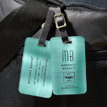 Custom Logo Monogrammed Teal Green Brushed Metal Luggage Tag<br><div class="desc">Custom Logo Monogrammed Teal Green Brushed Metal Luggage Tag. Personalize it with your details and your company logo.</div>