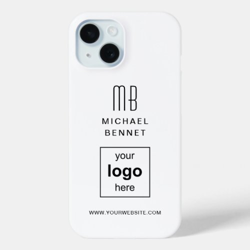 Custom Logo Monogrammed White iPhone 15 Case