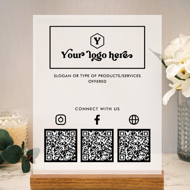 Custom Logo Multi Social Media QR Codes Business Acrylic Sign (Creator Uploaded)