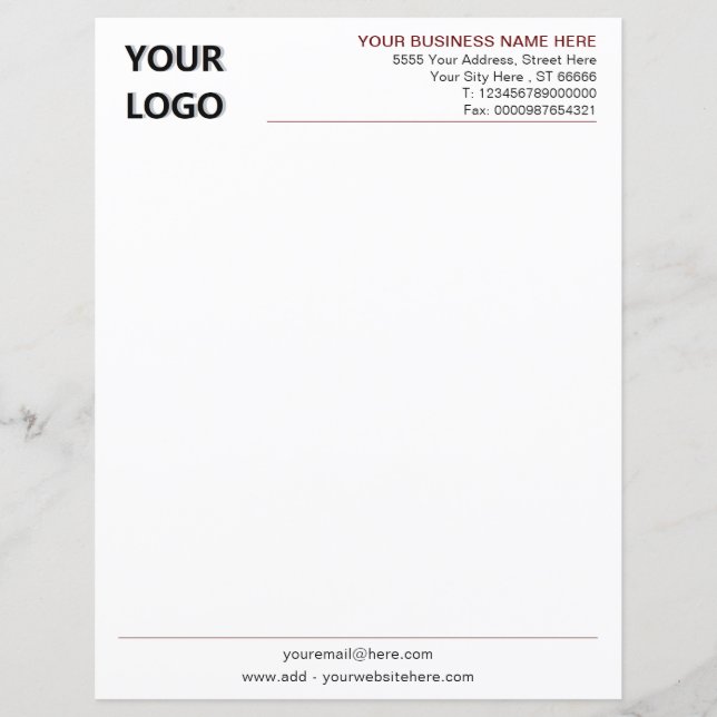 Custom Logo Name Address Info Business Letterhead (Front)