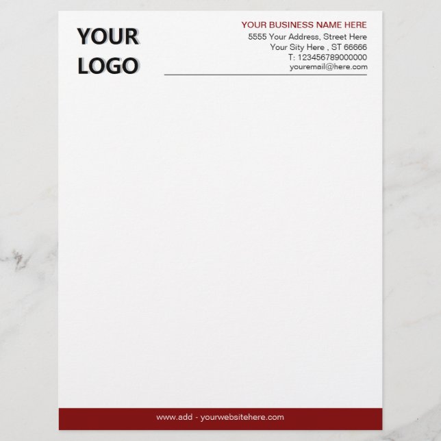 Custom Logo Name Address Info Business Letterhead (Front)