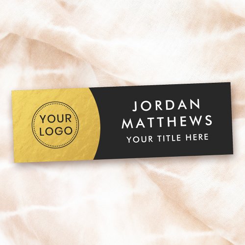 Custom logo name and title golden gradient black name tag