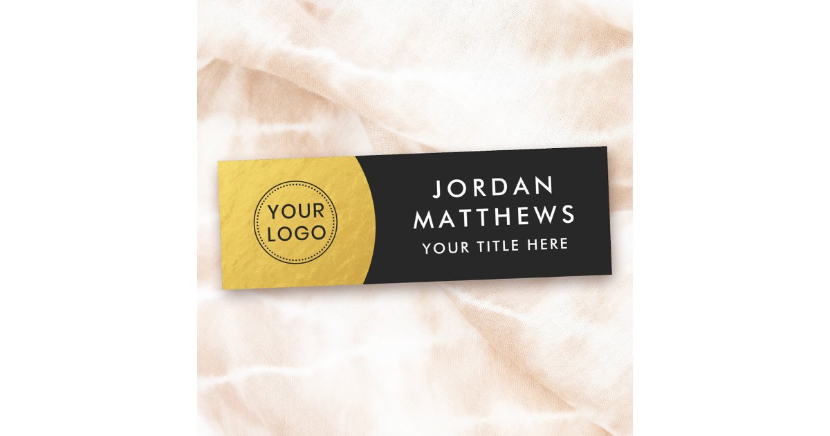 Custom logo, name and title golden gradient black tag | Zazzle