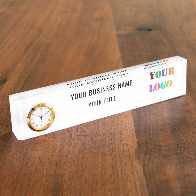 Custom Logo , Name and Title Personalized Elegant Desk Name Plate (Side)