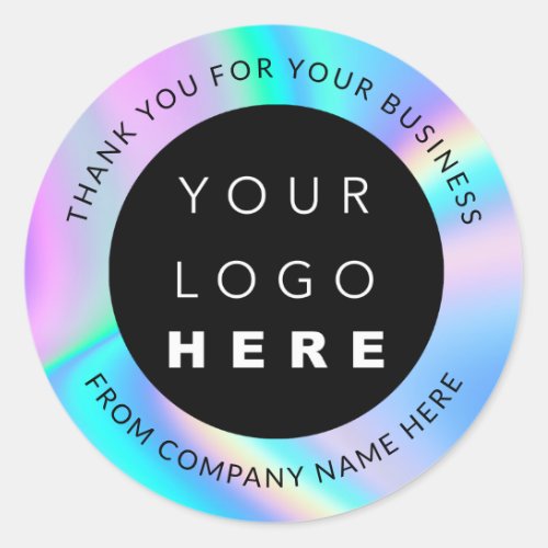 Custom Logo Name Blue Holograph Thank You Classic Round Sticker