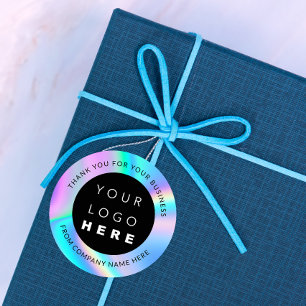 Custom Logo Name Blue Holograph Thank You Classic Round Sticker