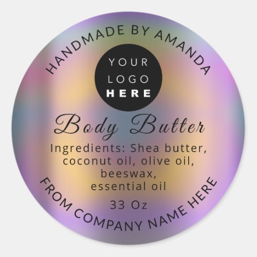  Custom Logo Name Body Butter Balm Care Purple Classic Round Sticker