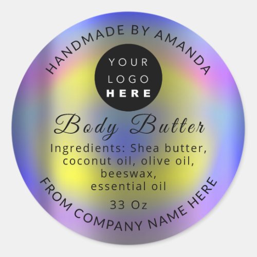  Custom Logo Name Body Butter Balm Care Violet Classic Round Sticker