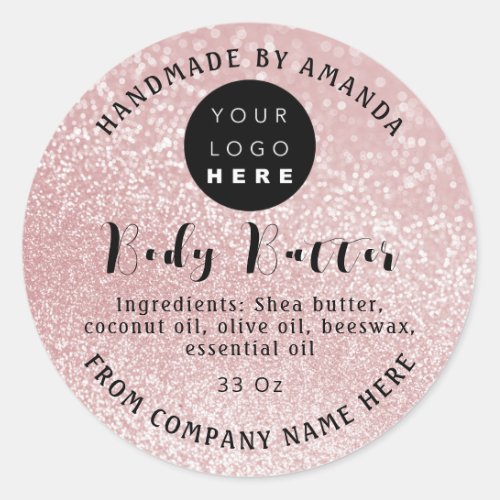 Custom Logo Name Body Butter Cosmetic Rose Glitter Classic Round Sticker