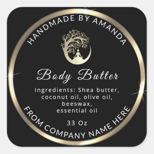 Custom Logo Name Body Butter Cosmetics Gold Black Square Sticker