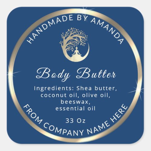 Custom Logo Name Body Butter Cosmetics Gold Blue Square Sticker