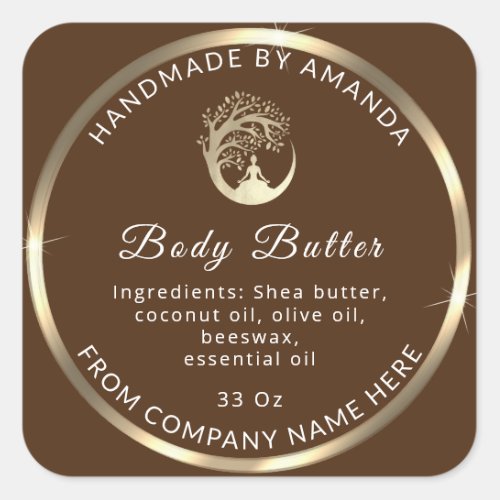 Custom Logo Name Body Butter Cosmetics Gold Brown Square Sticker