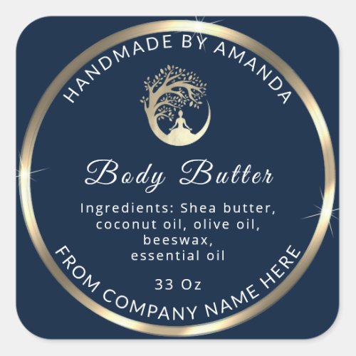 Custom Logo Name Body Butter Cosmetics Gold Navy Square Sticker