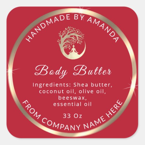 Custom Logo Name Body Butter Cosmetics Gold Red Square Sticker