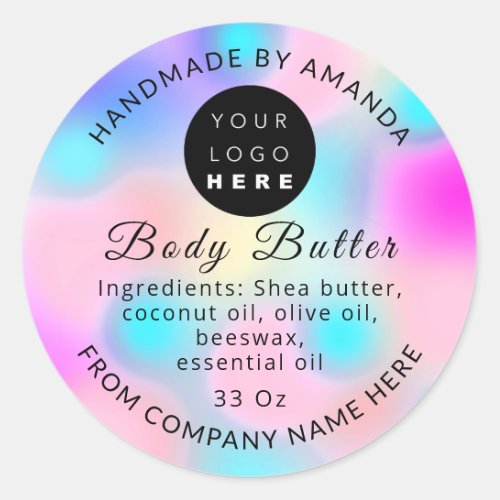Custom Logo Name Body Butter Cosmetics Holograph P Classic Round Sticker