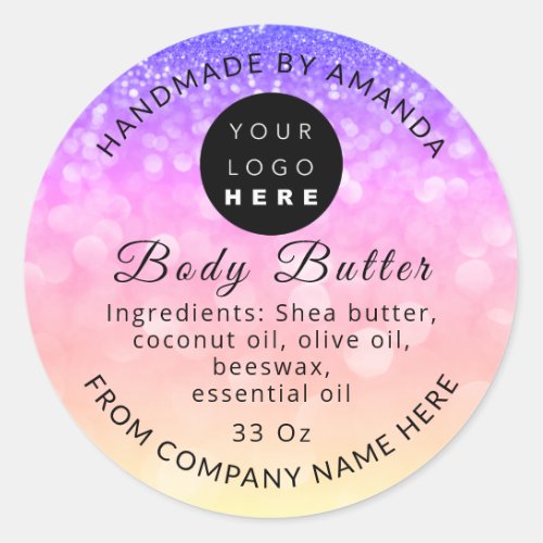 Custom Logo Name Body Butter Cosmetics Holograph P Classic Round Sticker