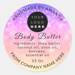 Custom Logo Name Body Butter Cosmetics Holograph P Classic Round Sticker
