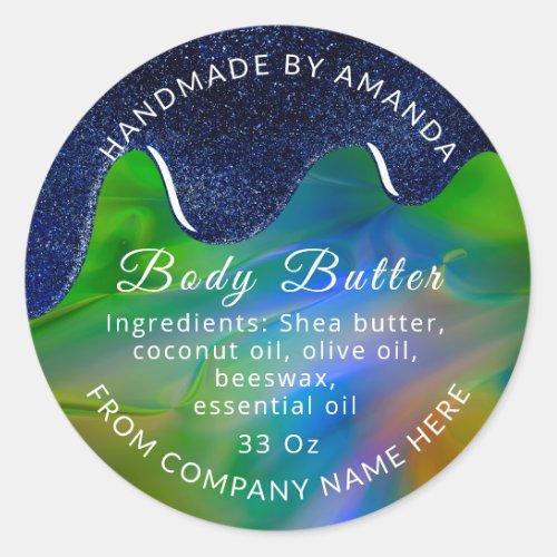  Custom Logo Name Body Butter Drip Navy Green Classic Round Sticker