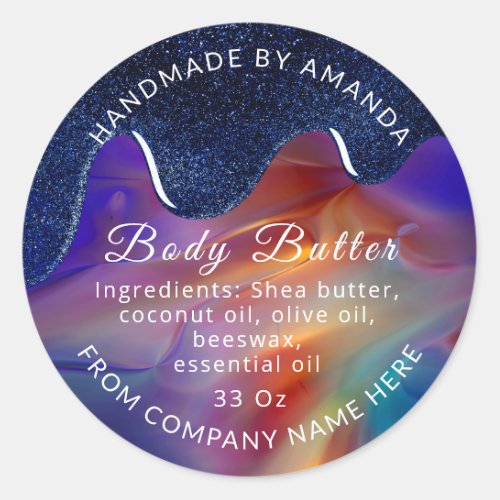  Custom Logo Name Body Butter Drip Navy Mans Line Classic Round Sticker