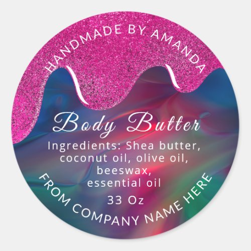  Custom Logo Name Body Butter Drip Navy Pink Blue Classic Round Sticker