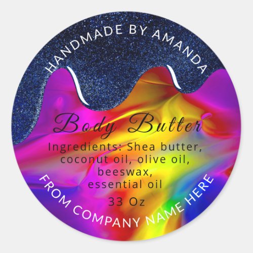  Custom Logo Name Body Butter Drip Navy Rainbow  Classic Round Sticker