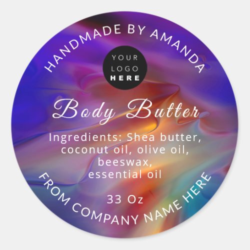  Custom Logo Name Body Butter Logo Abstract Navy Classic Round Sticker