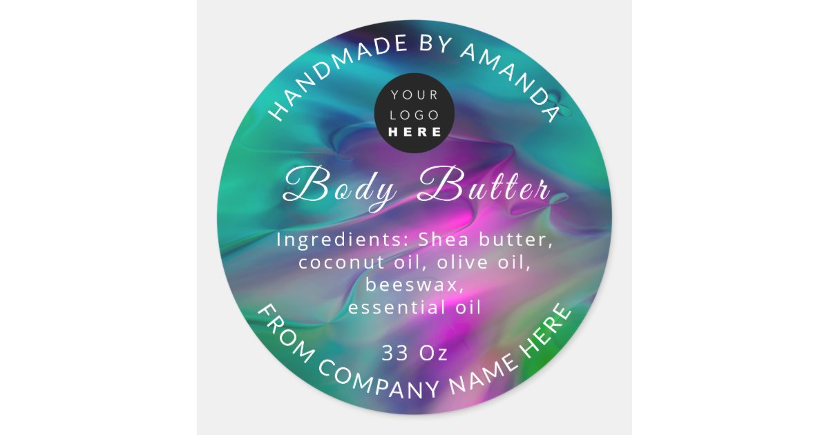 Custom Logo Name Body Butter Logo Abstract Pink Classic Round Sticker ...