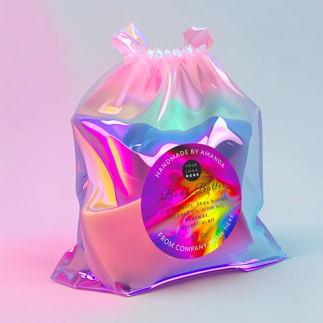  Custom Logo Name Body Butter Logo Rainbow   Classic Round Sticker (Custom Logo Name Body Butter Logo Rainbow Classic Round Sticker)