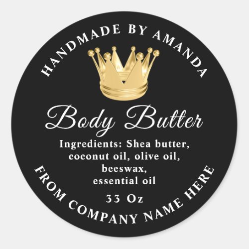  Custom Logo Name Body Butter Scrub Gold Black Classic Round Sticker