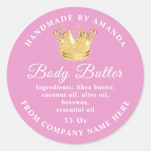  Custom Logo Name Body Butter Scrub Gold Pink Classic Round Sticker